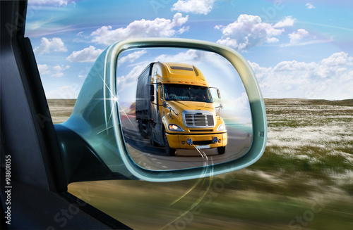 Truck in the rear-view mirror