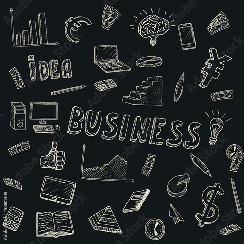 Business Idea doodles icons set.
