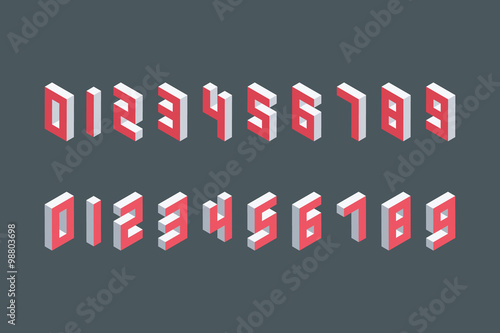 Collection of the isometric numbers. Three-Dimensional elements. Vector illustration.