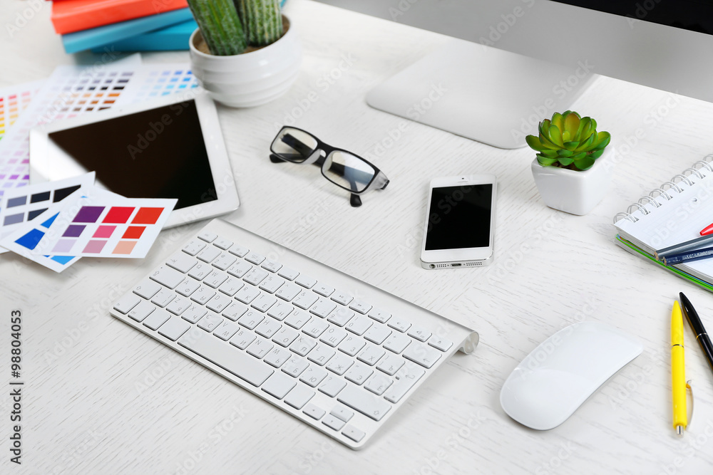 Working place of designer, close-up Working place of designer, close-up