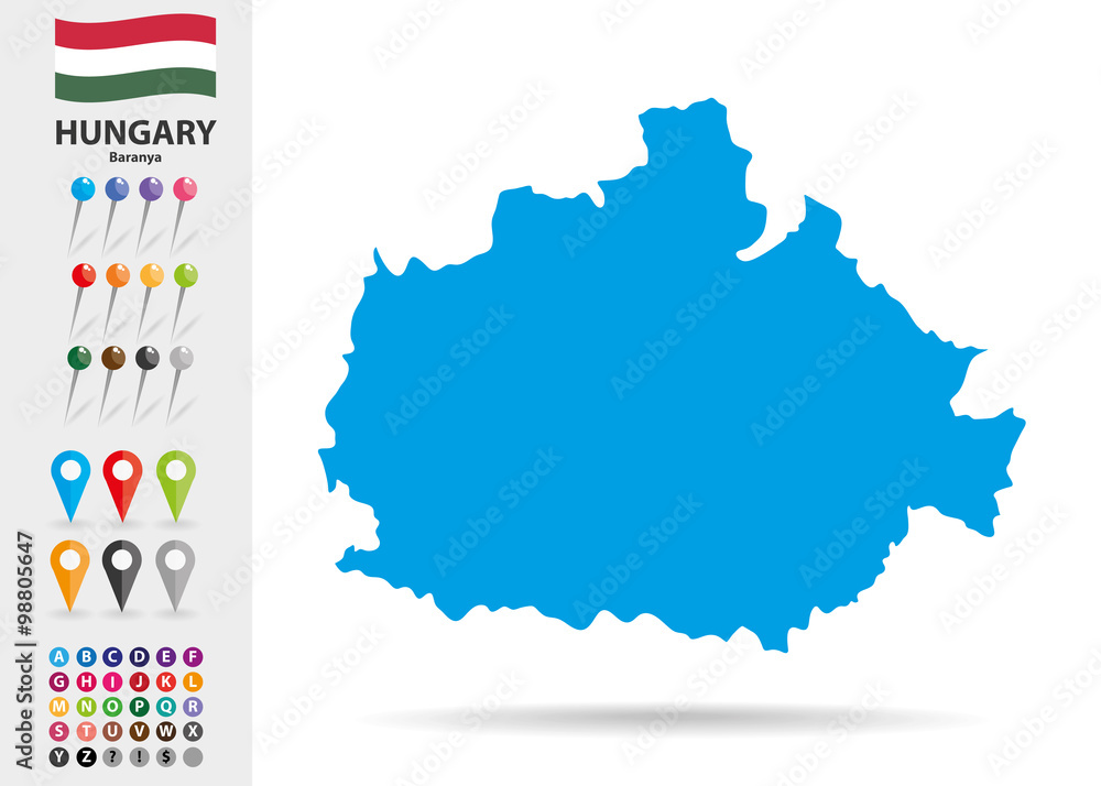 Map of Baranya in Hungary Eastern Europe