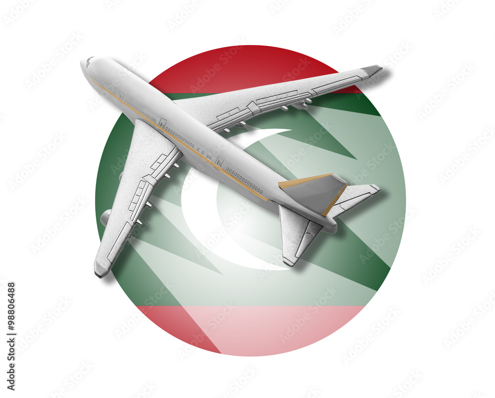 Plane and Maldives flag.