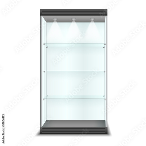 Empty glass cabinet with shelvesl, vector