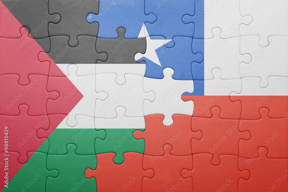 puzzle with the national flag of chile and palestine