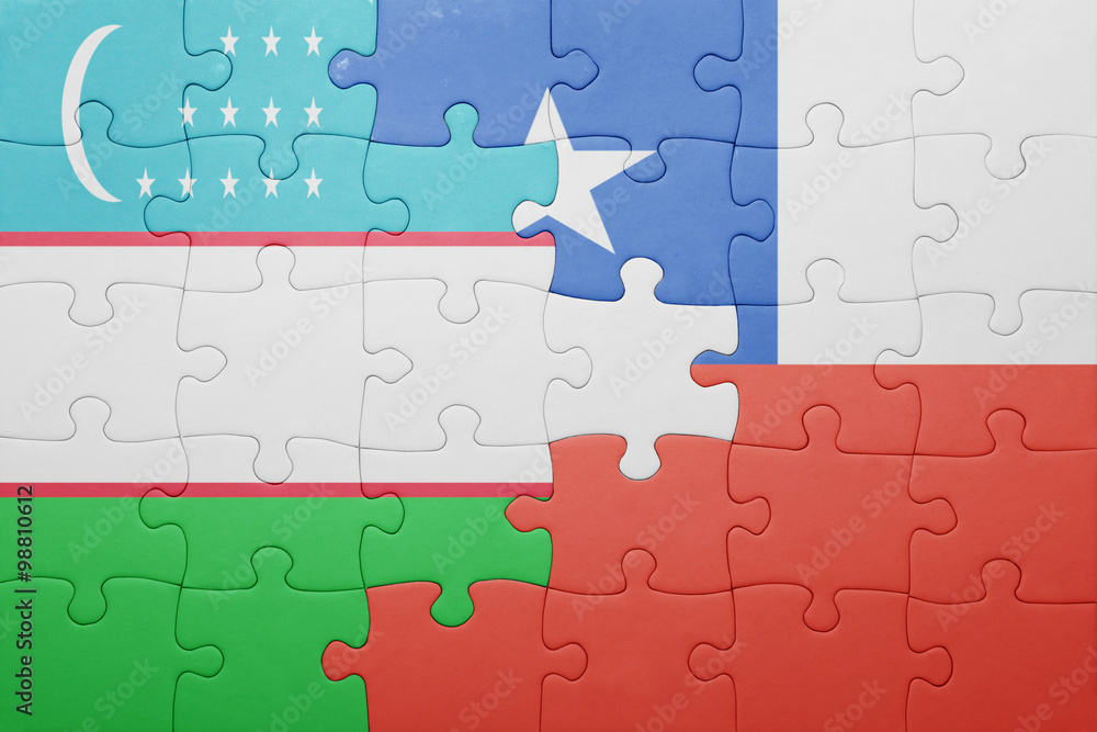 puzzle with the national flag of chile and uzbekistan puzzle with the national flag of chile and uzbekistan