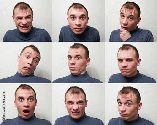 Young man showing a variety of emotions