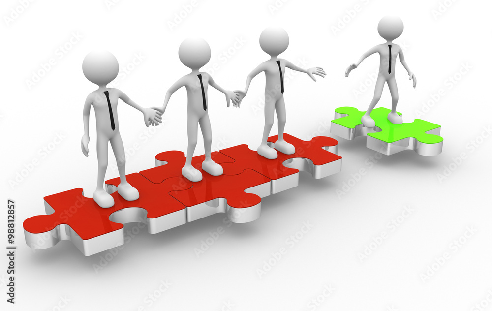 3d man on puzzle joining team work 3d man on puzzle joining team work