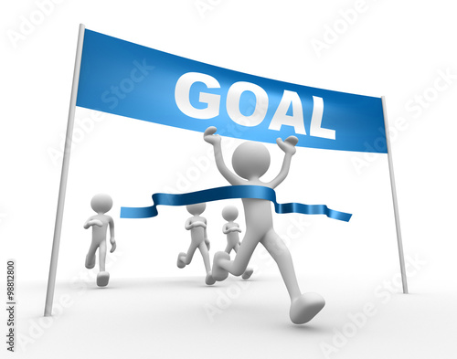 3d people - man, person and finish line. Goal