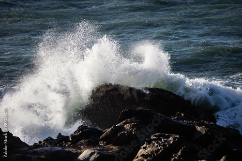 Crashing Wave on Rocky Shoreline