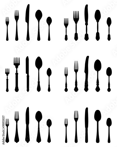 Set of black silhouettes of cutlery, vector