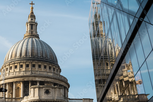 St Pauls Cathedral dome and its reflection in glass building