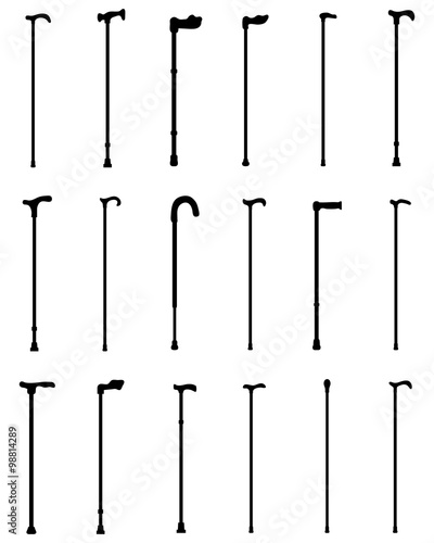 Black silhouettes of walking sticks, vector