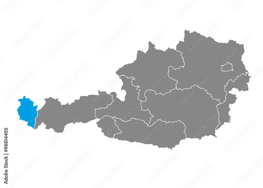 Vorarlberg highlighted on Austrian map