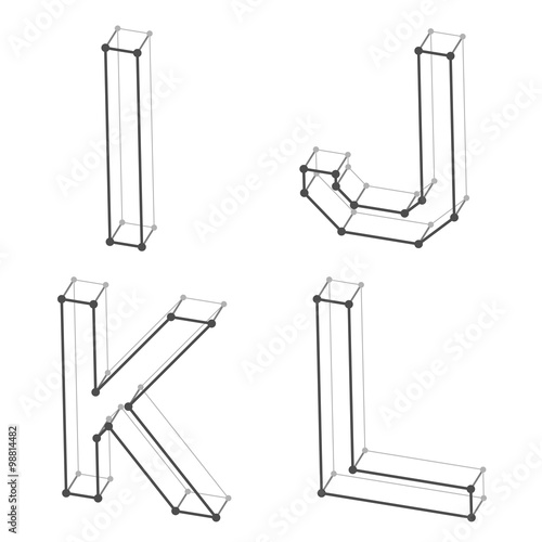 vector wireframe font alphabet letters I J K L