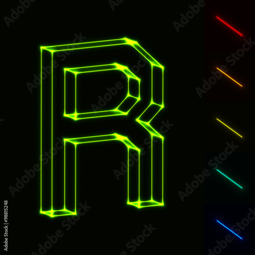 EPS10 vector glowing wireframe letter R - easy to change color
