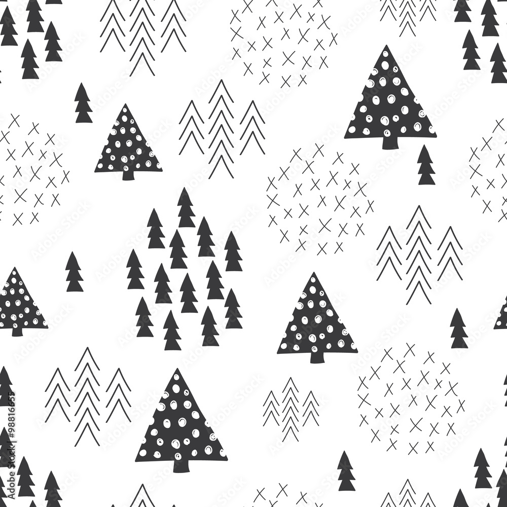 Seamless scandinavian style simple illustration christmas tree background - obrazy, fototapety, plakaty 