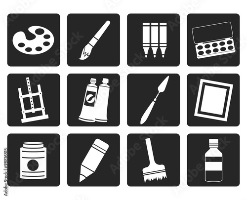 Black painter, drawing and painting icons -  vector icon set
