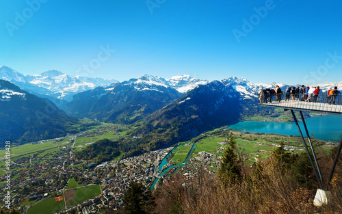 Beautiful view of the river and the house to Interlaken, Switzer