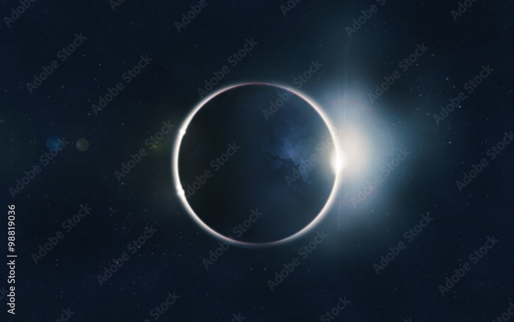 Planet earth with sun rising from space, vector image