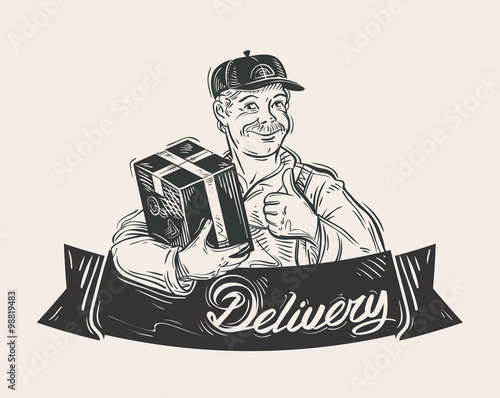 Delivery of goods vector logo design template. Mail carrier or postman, post office icon
