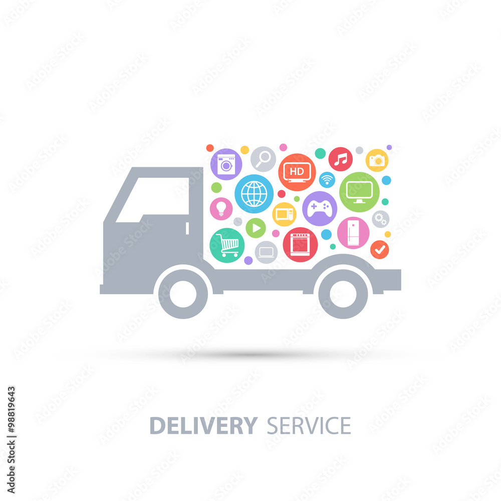 Delivery service concept. Delivery vector truck. Vector illustration.