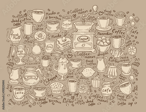 Hand drawn doodle set coffee. Vector illustration