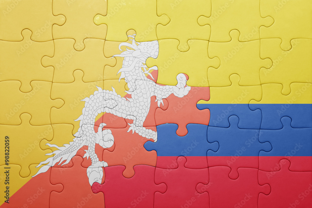 puzzle with the national flag of colombia and bhutan