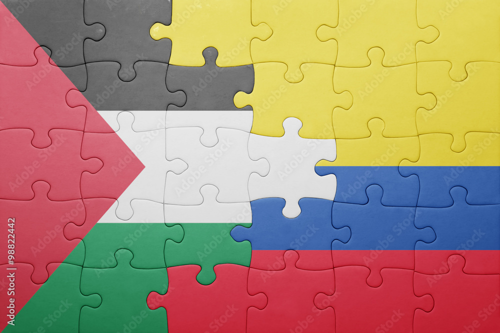 puzzle with the national flag of colombia and palestine