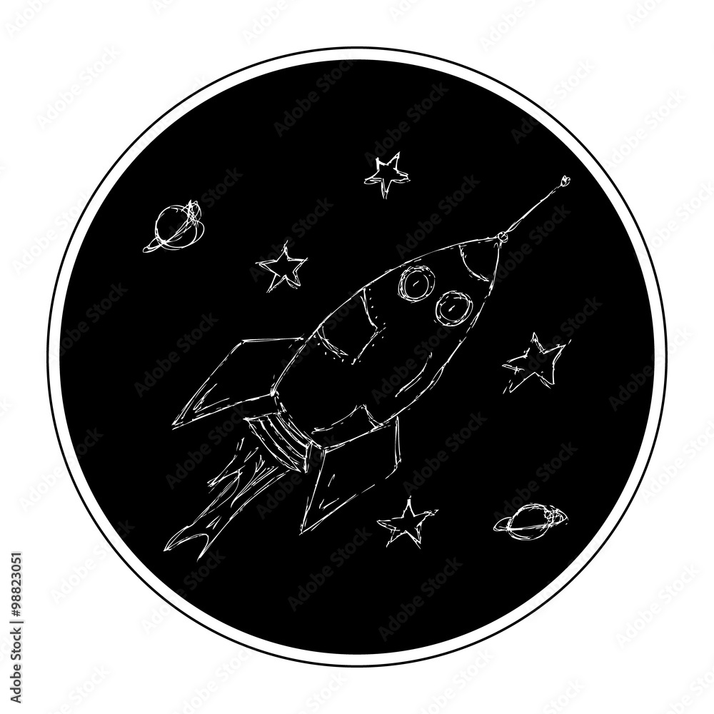 Hand drawn pen and ink style illustration of a space rocket Stock ...