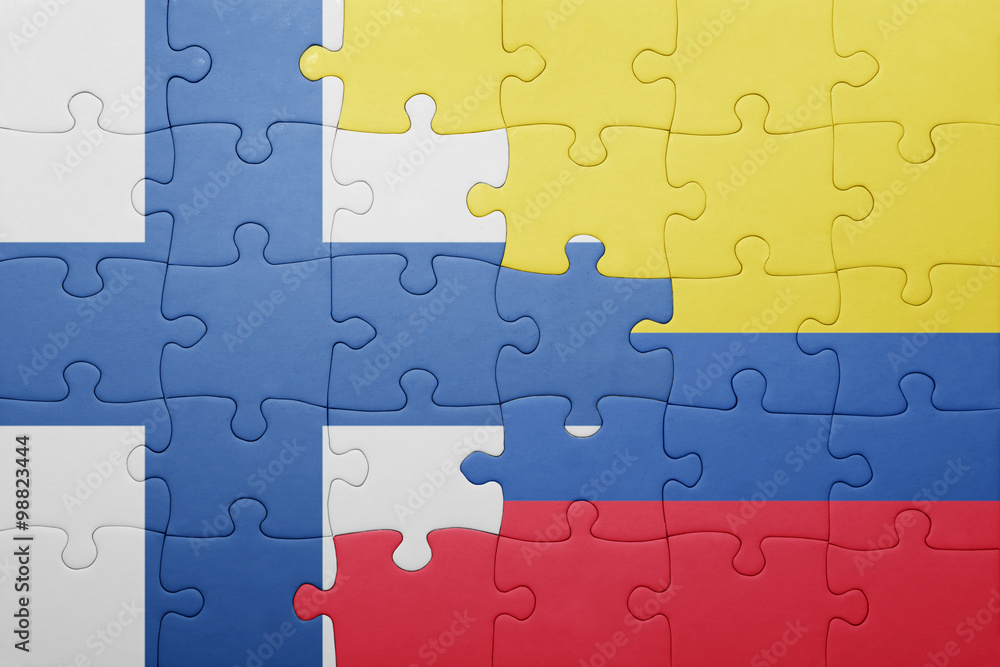 puzzle with the national flag of colombia and finland puzzle with the national flag of colombia and finland