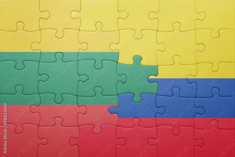 puzzle with the national flag of colombia and lithuania puzzle with the national flag of colombia and lithuania