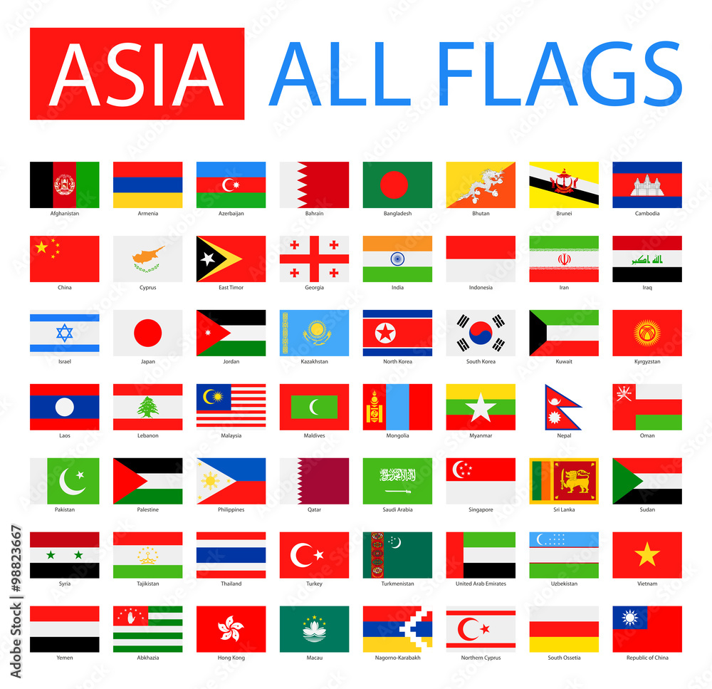 Flags Of Asia Full Vector Collection Vector Set Of Flat Asian Flags 
