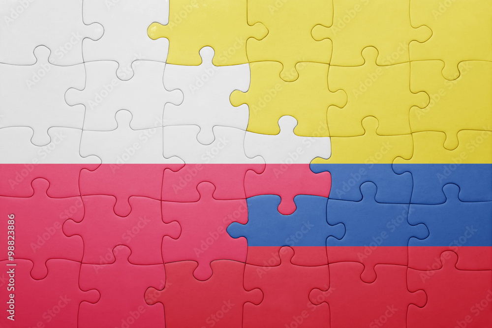 puzzle with the national flag of colombia and poland puzzle with the national flag of colombia and poland