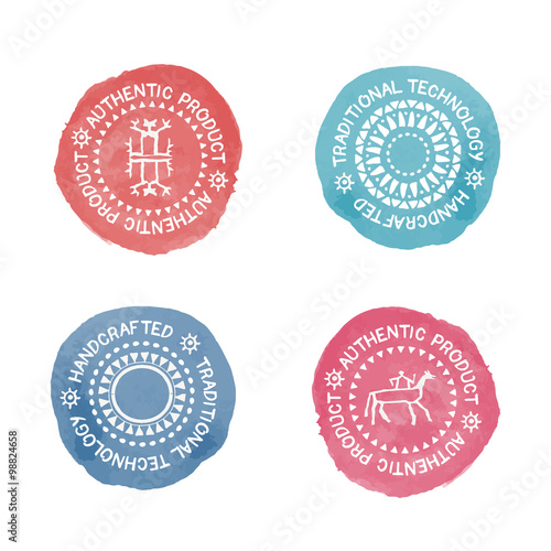 Set of 4 Badges for traditional, authenti or handcrafted products.