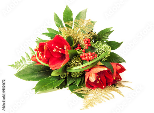 Fototapeta Naklejka Na Ścianę i Meble -  Bouquet composition with red amaryllis on white background