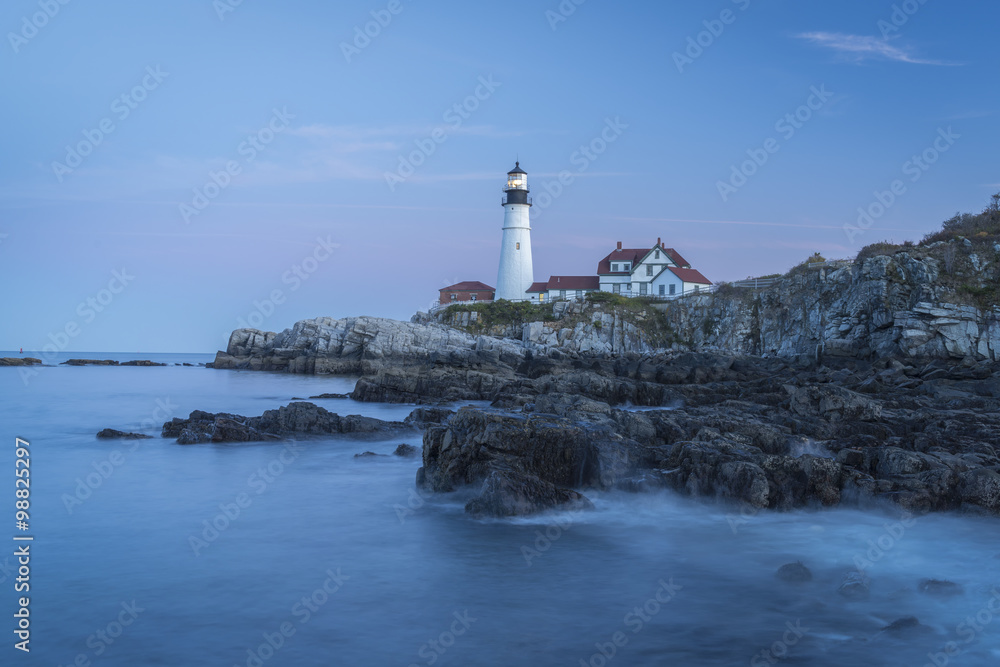The historic Portland Head Light, at Cape Elizabeth, Maine marks the shipping channel for Portland Harbor, within Casco Bay in the Gulf of Maine. Completed in 1791 it is Maine’s oldest lighthouse.