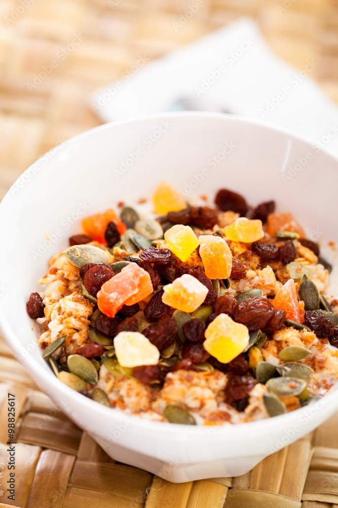 Cereal with dried fruits and nuts Cereal with dried fruits and nuts