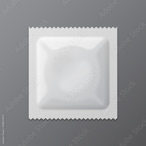 White Blank Condom Wrapper. Foil Pack Template Ready For Your Design. Vector EPS10