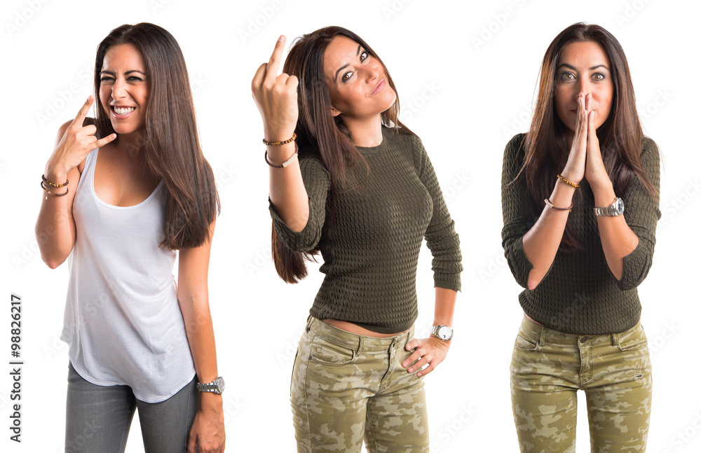 Woman making horn gesture Woman making horn gesture