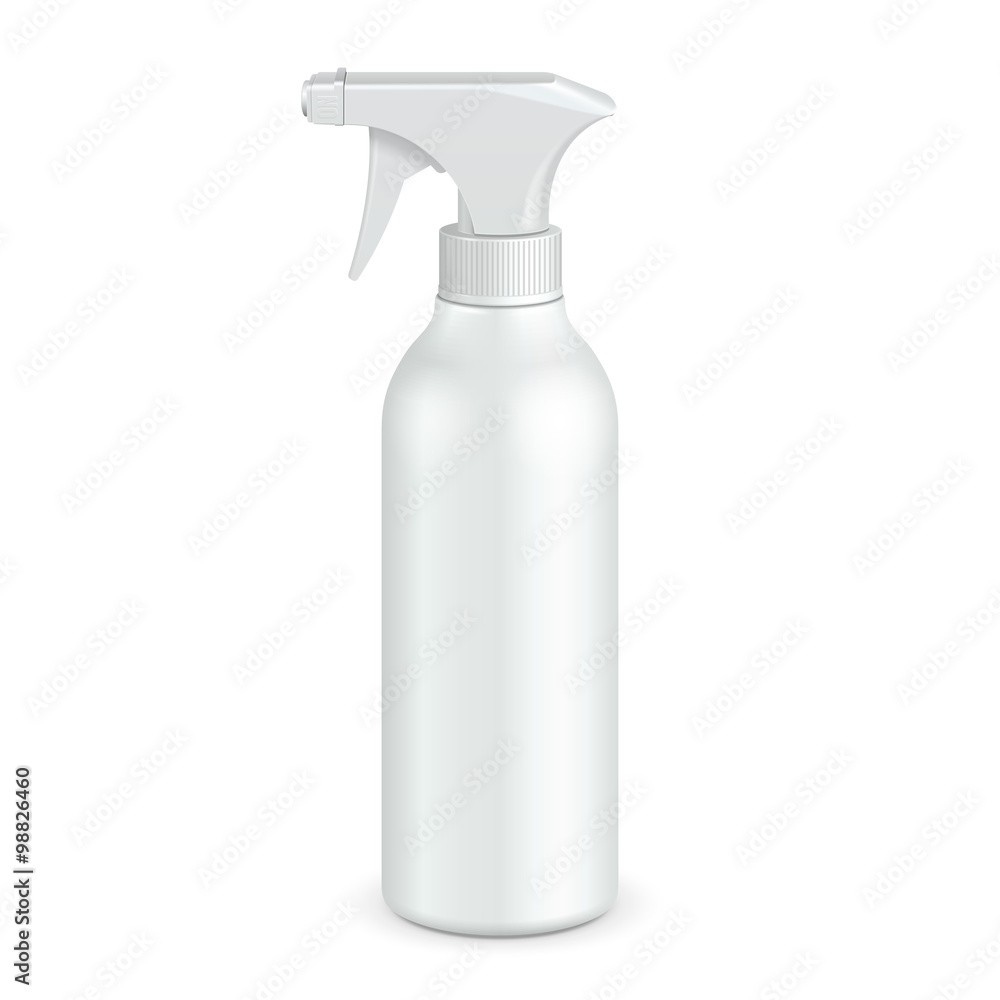 Spray Pistol Cleaner Plastic Bottle White. Illustration Isolated On White Background. Ready For Your Design. Product Packing. Vector EPS10EPS10 Spray Pistol Cleaner Plastic Bottle White. Illustration Isolated On White Background. Ready For Your Design. Product Packing. Vector EPS10EPS10