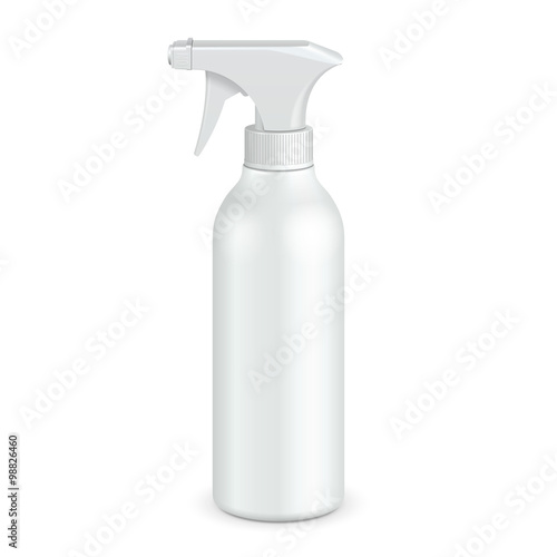Spray Pistol Cleaner Plastic Bottle White. Illustration Isolated On White Background. Ready For Your Design. Product Packing. Vector EPS10EPS10