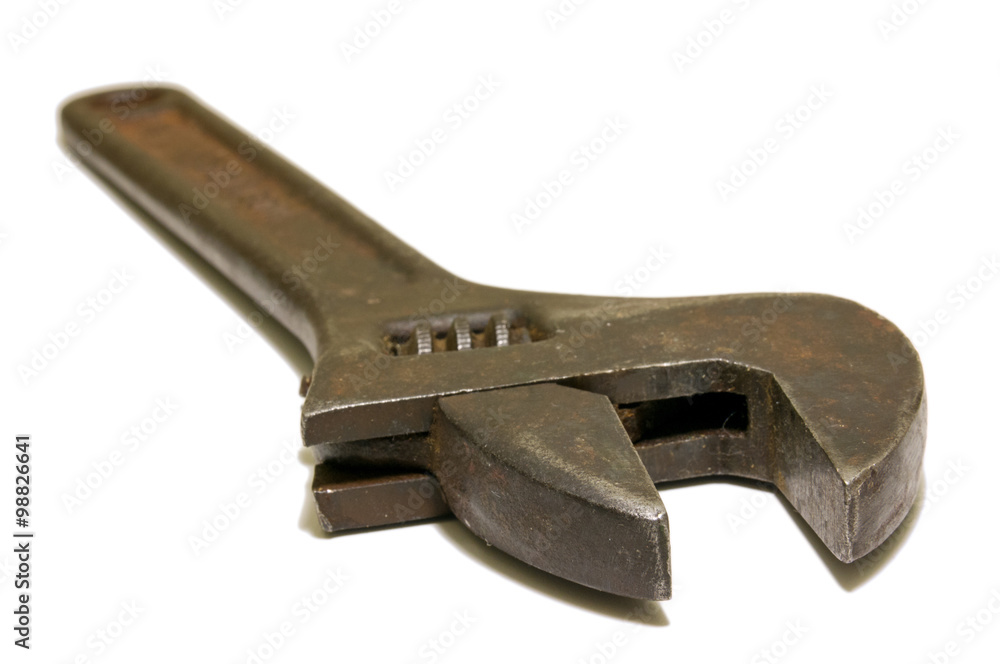 Old Fashion Adjustable Wrench isolated on White Old Fashion Adjustable Wrench isolated on White