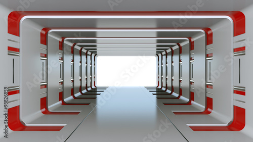 Futuristic tunnel with red wall