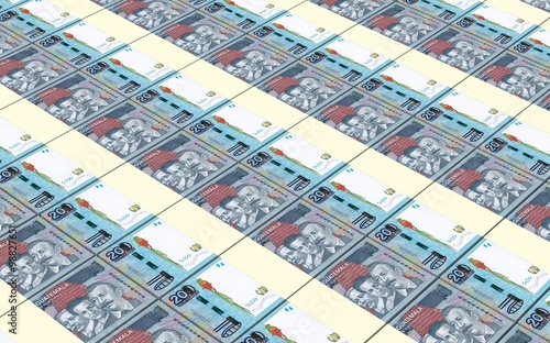 Guatemalan quetzal bills stacks background. Computer generated 3D photo rendering.
