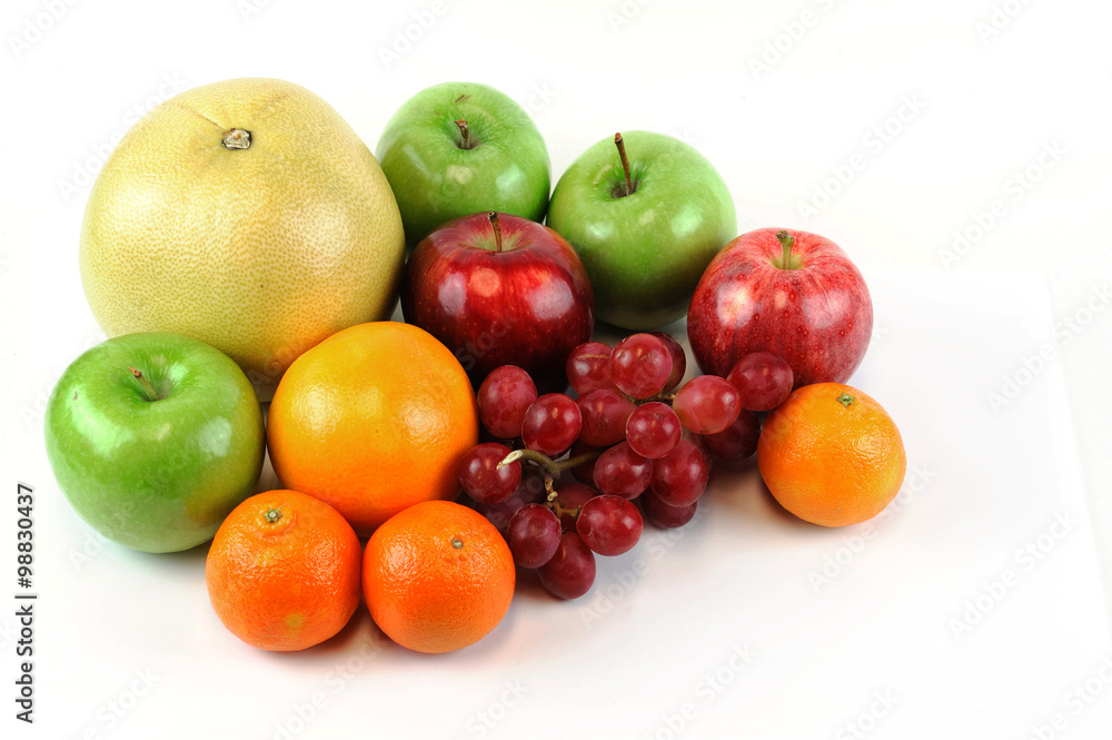 different fruits on the white background different fruits on the white background