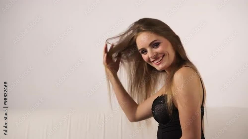 Woman in black lingerie turning around 4K Woman in black lingerie turning around 4K