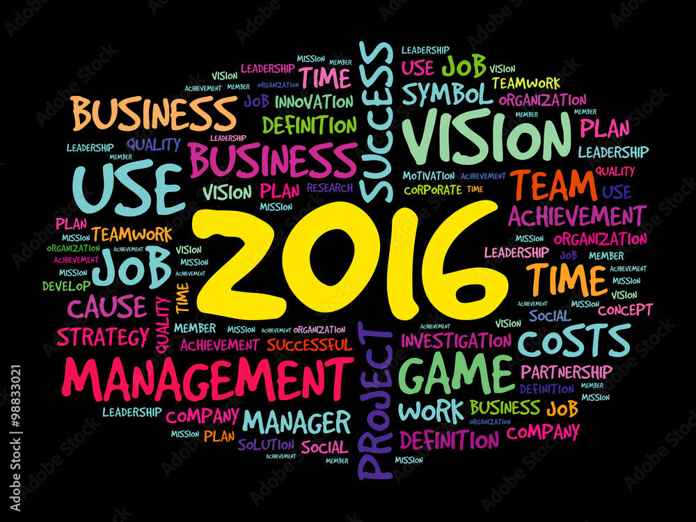2016 goals plan, project word cloud, business concept background