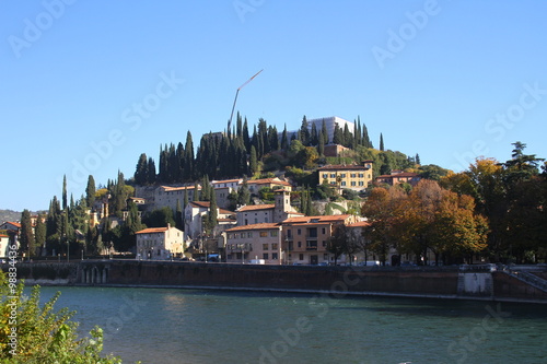 River Adige and the hill of San Pietro. Verona, Italy