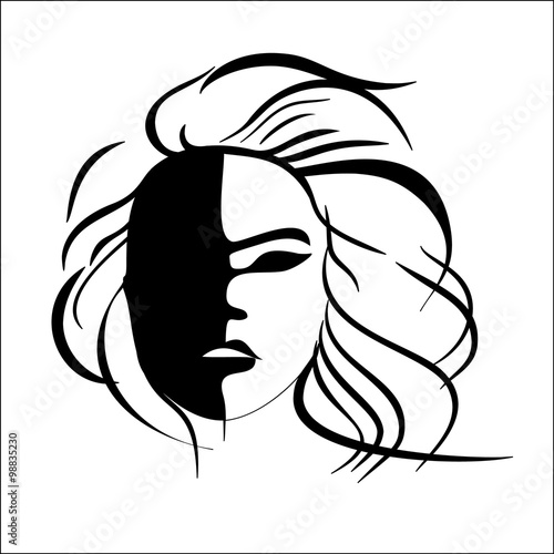 Abstract imitation of Japanese mask black and white
