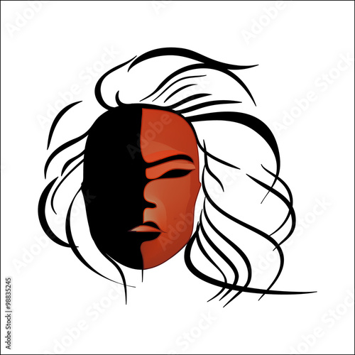 Abstract imitation of Japanese mask black and red